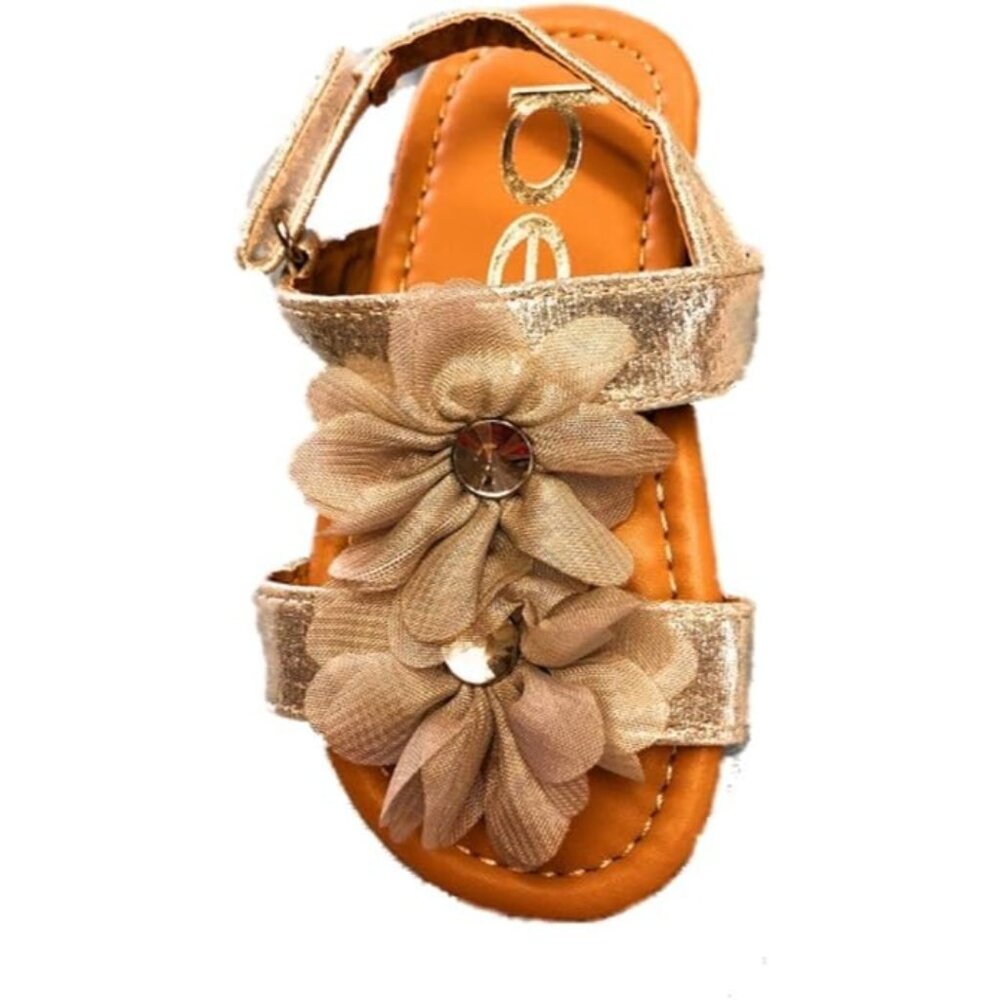 bebe Girls Slip-On Slide Sandals with Chiffon Flower- Loop Closure - Sz 6